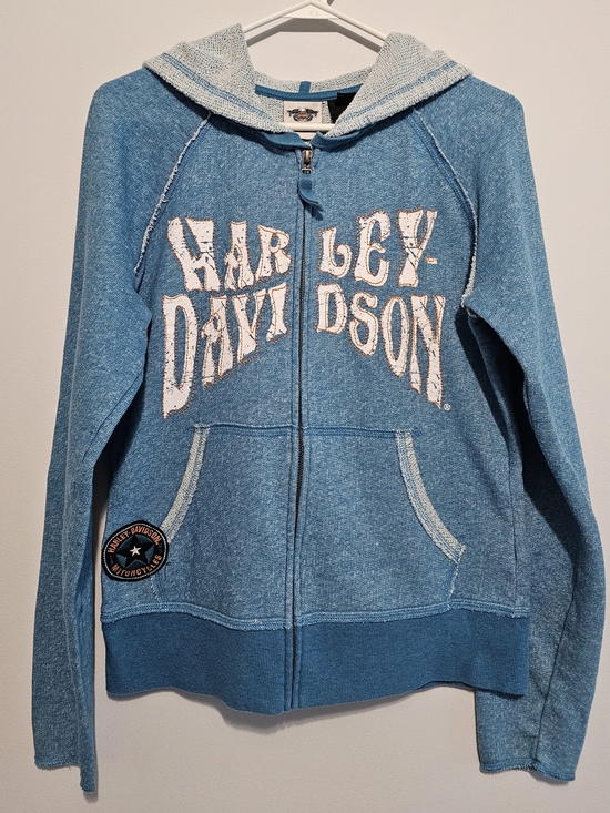 Harley-Davidson Tops - Harley-Davidson Women's Teal Zip-Up Hoodie with Distressed Logo